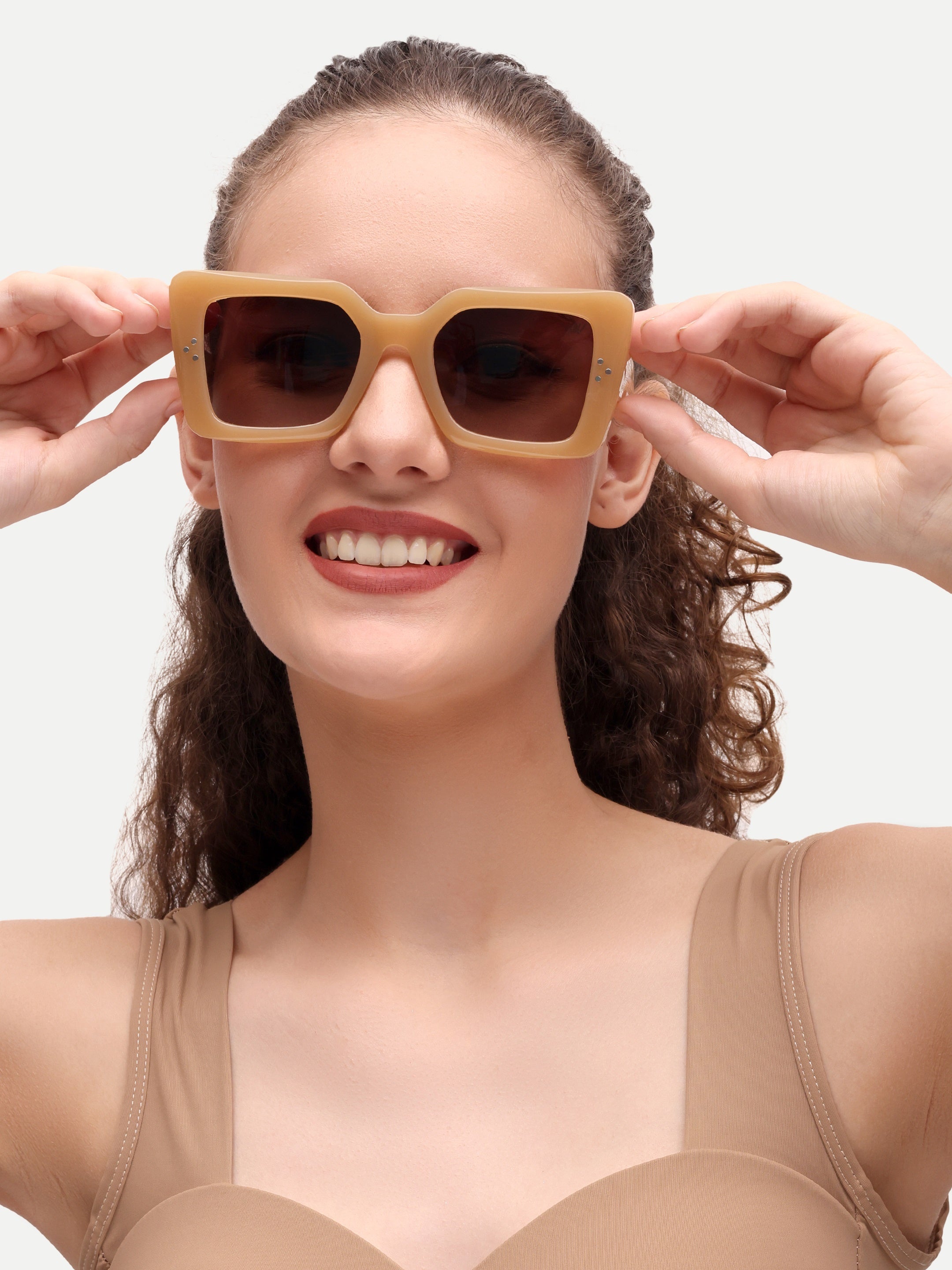 Over Square Peach Women UV Protected Sunglasses