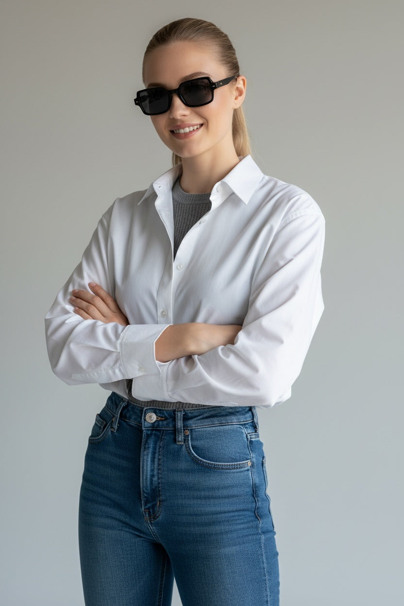 Women's Black Rectangular Sunglasses