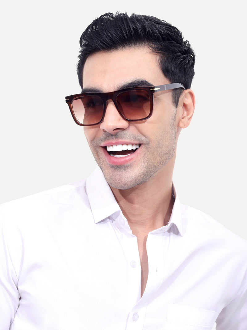 Men's Brown Wayfarer Rectangular Sunglasses