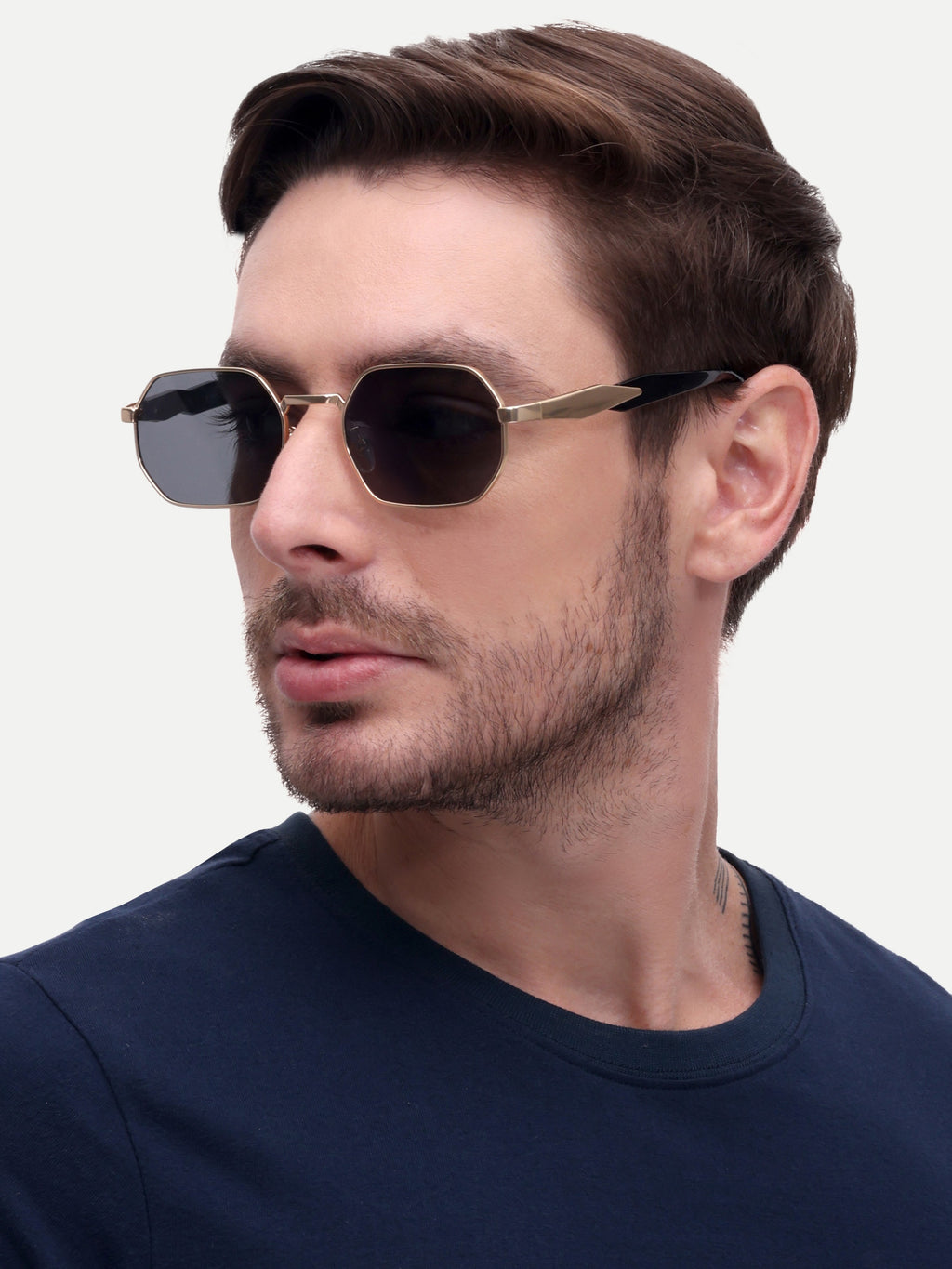 Men Hexagon Uv Protected Sunglasses Black
