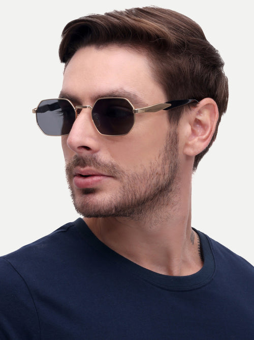 Men Hexagon Uv Protected Sunglasses Black