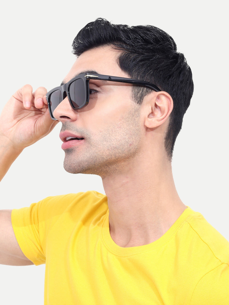 Men's Black UV Protected Wayfarer Rectangular Sunglasses
