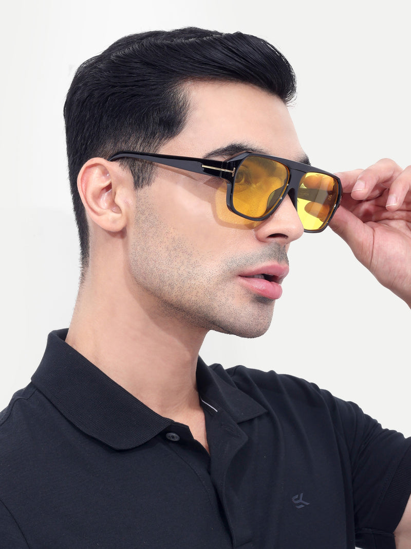 Men's Yellow UV Protected Wayfarer Rectangular Sunglasses