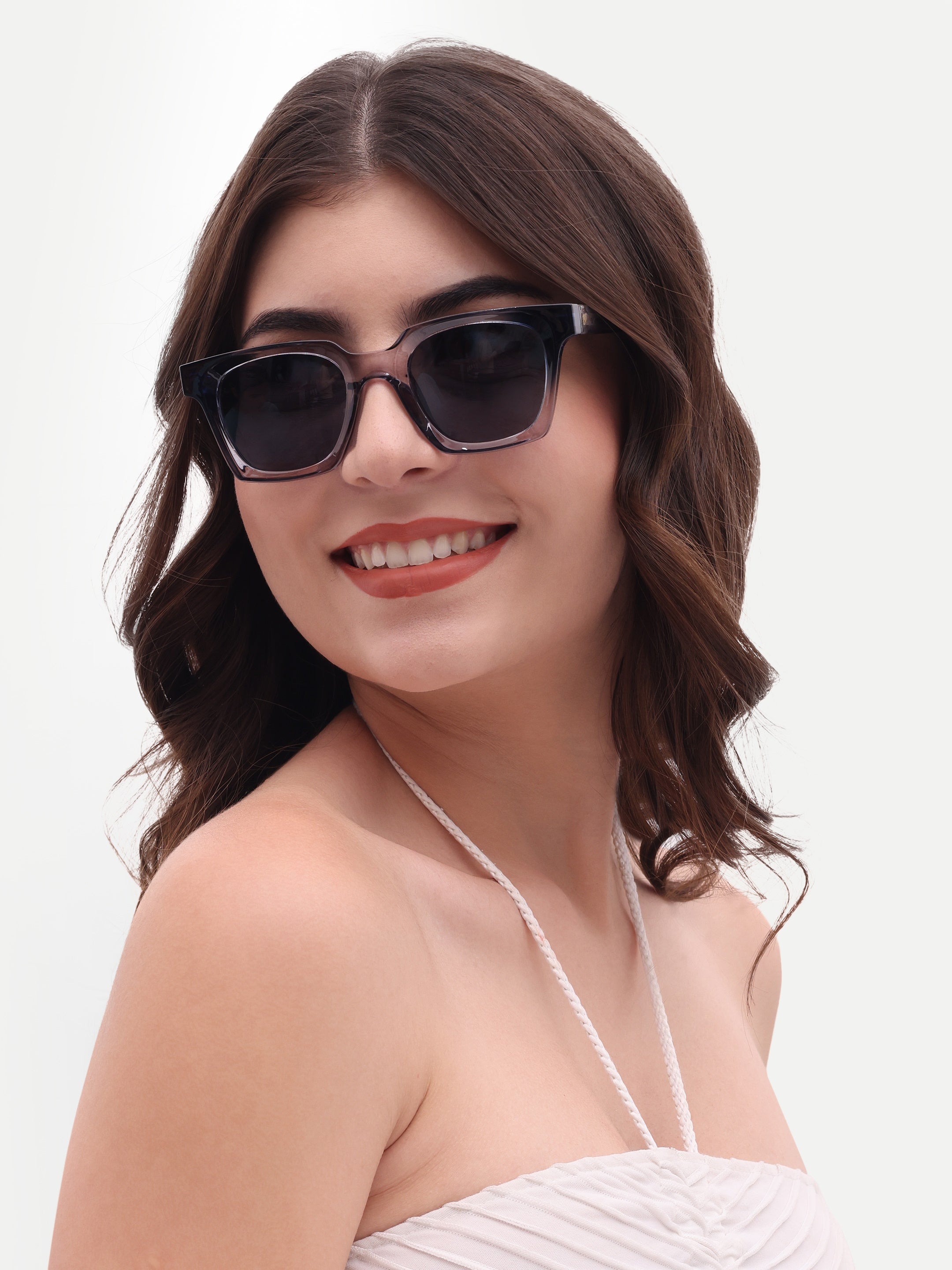 Women's Grey UV Protected Rectangular Sunglasses