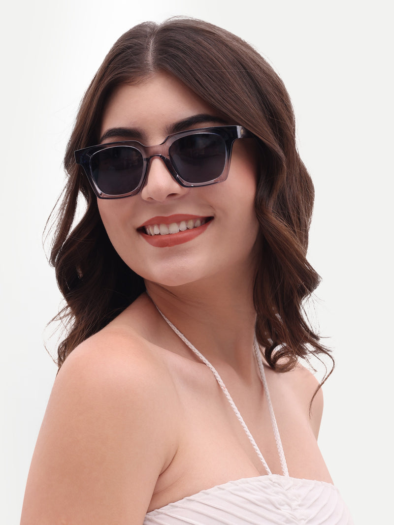 Women's Grey UV Protected Rectangular Sunglasses