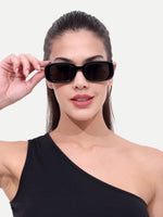 Women's Black Rectangular Premium Sunglasses