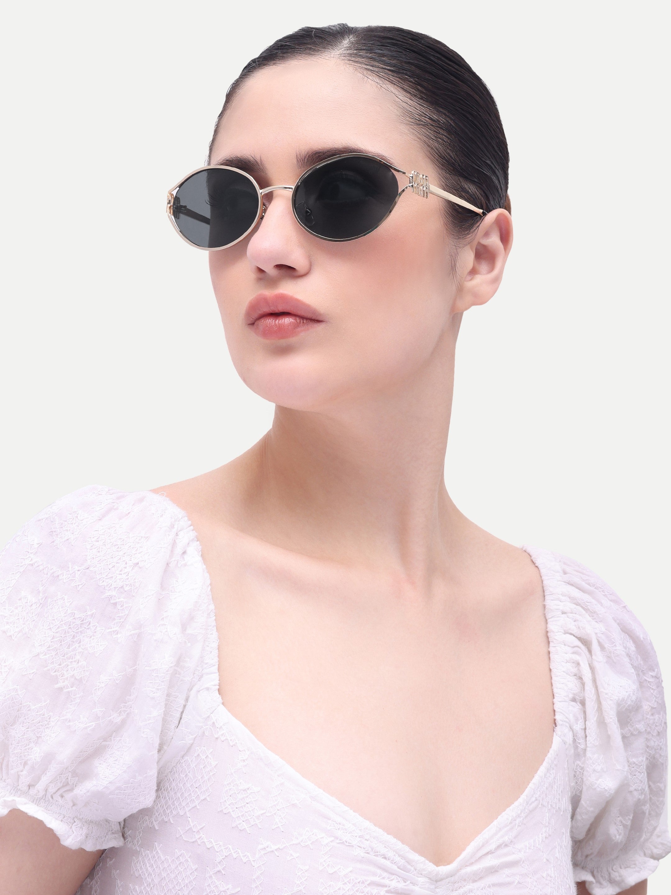Women's Gold Black Oval Sunglasses