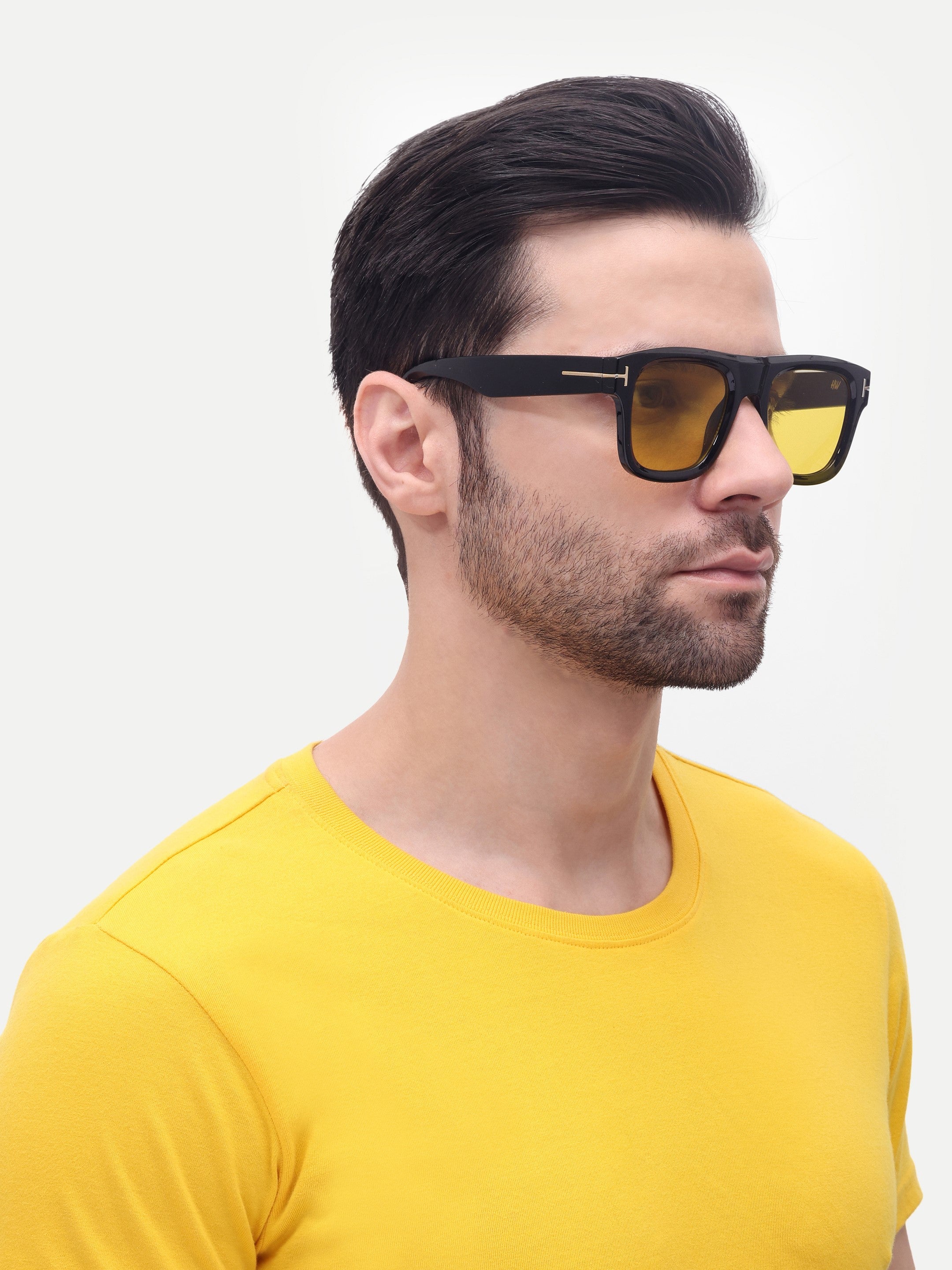 Men's UV Protected Yellow Wayfarer  Rectangular Sunglasses
