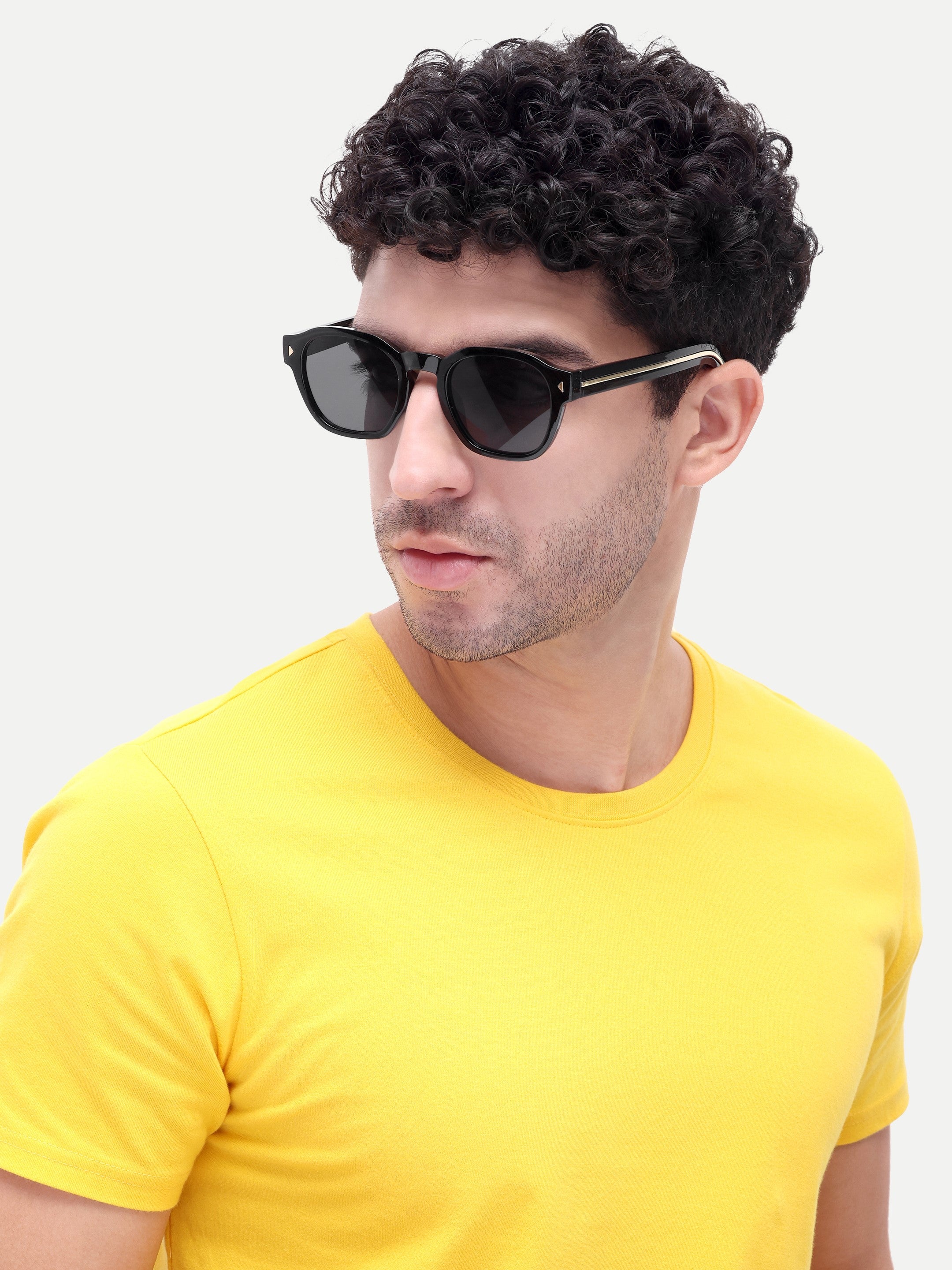 Valen Black Round Mens Sunglasses