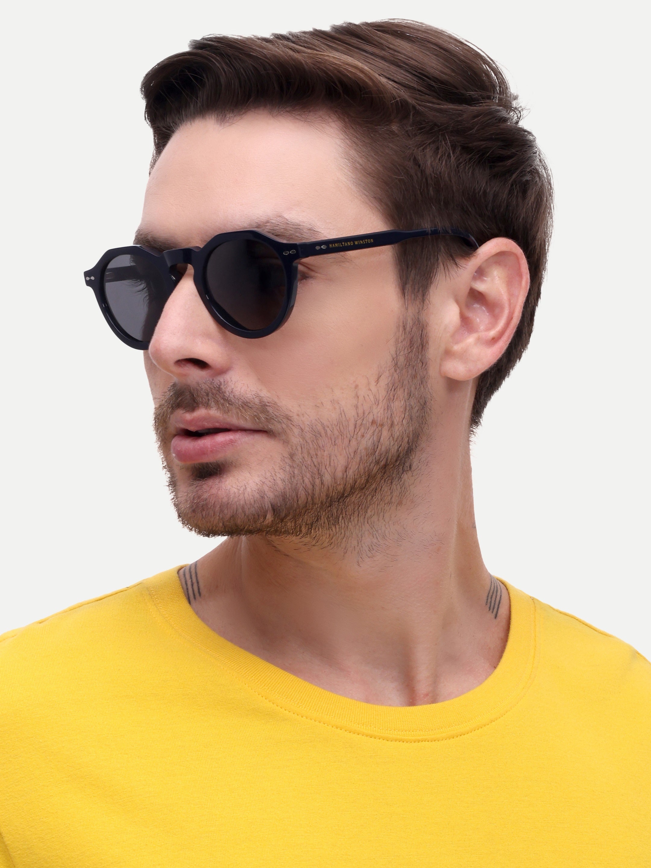 Men Round Uv Protected Sunglasses Black