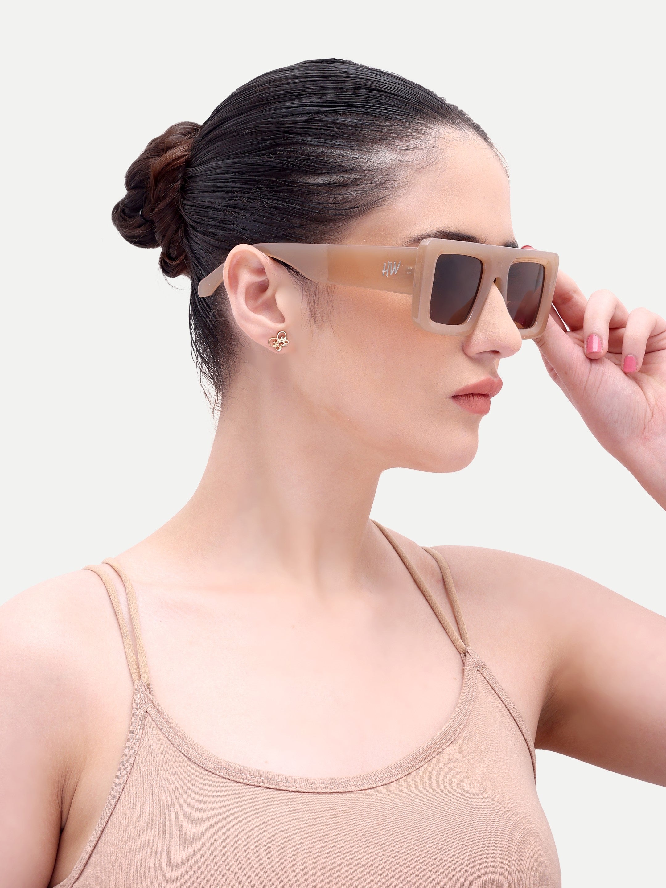 Yelina Candy Peach Square UV Protected Womens Sunglasses