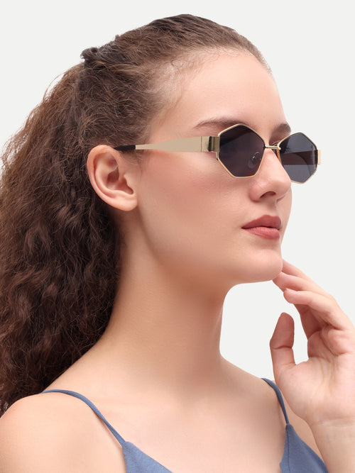 Black Hexagon Women UV Protected Sunglasses