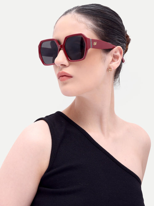 Liora Oversized Red Hexagon UV Protected Womens Sunglasses