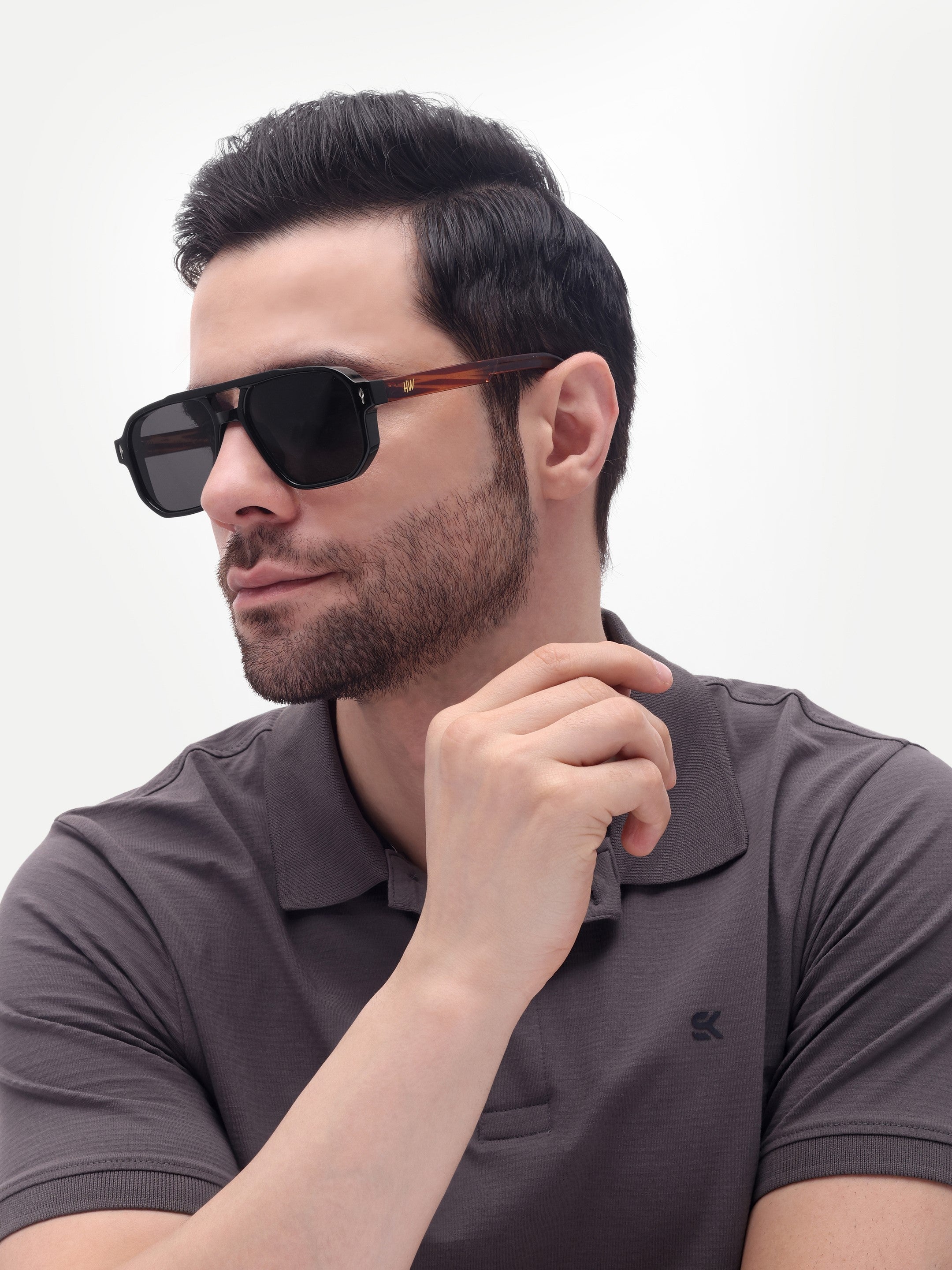 Men's UV Protected Gold Wooden Look Black Wayfarer Sunglasses