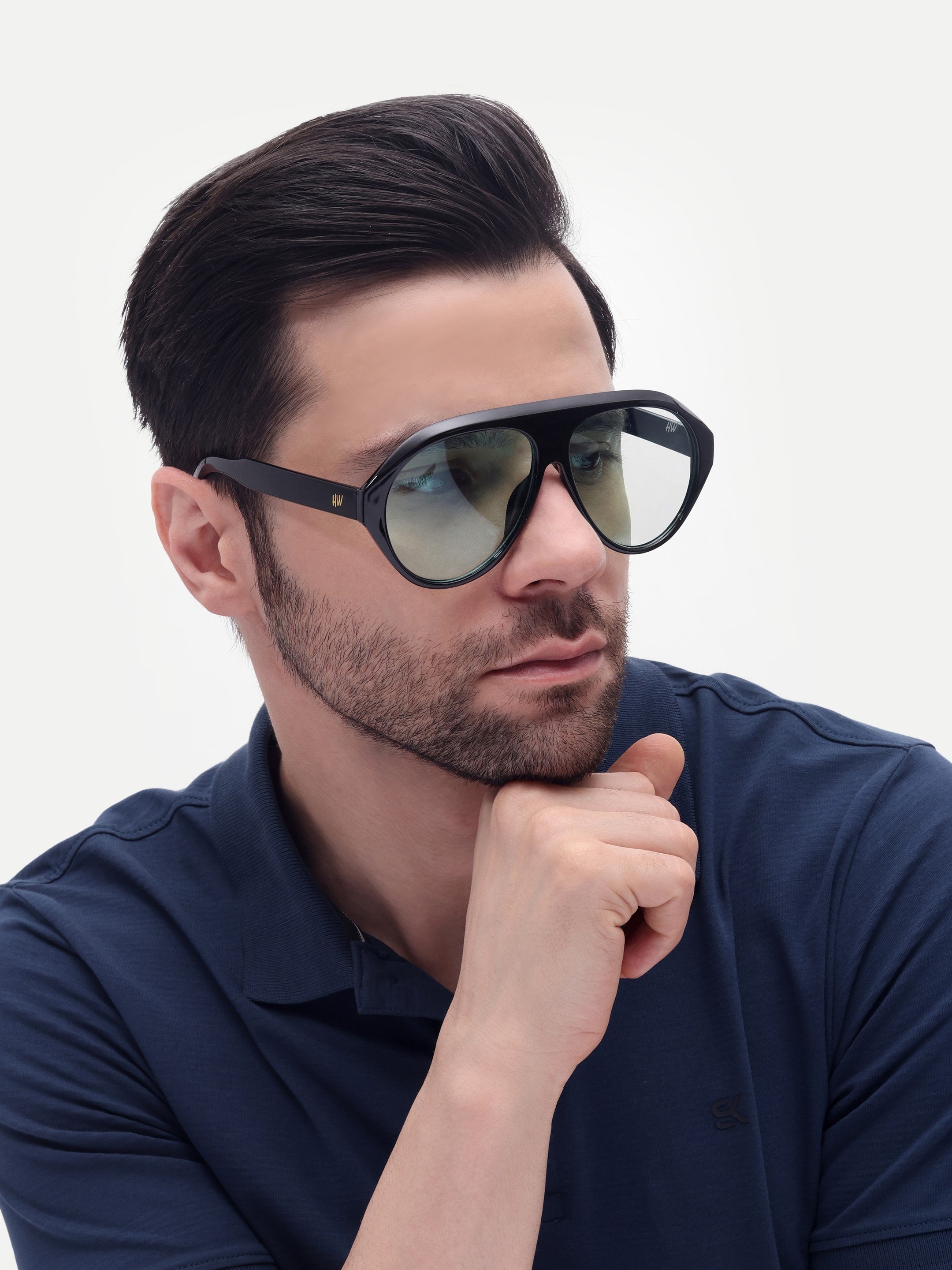 Men's UV Protected Gold Green Aviator Sunglasses