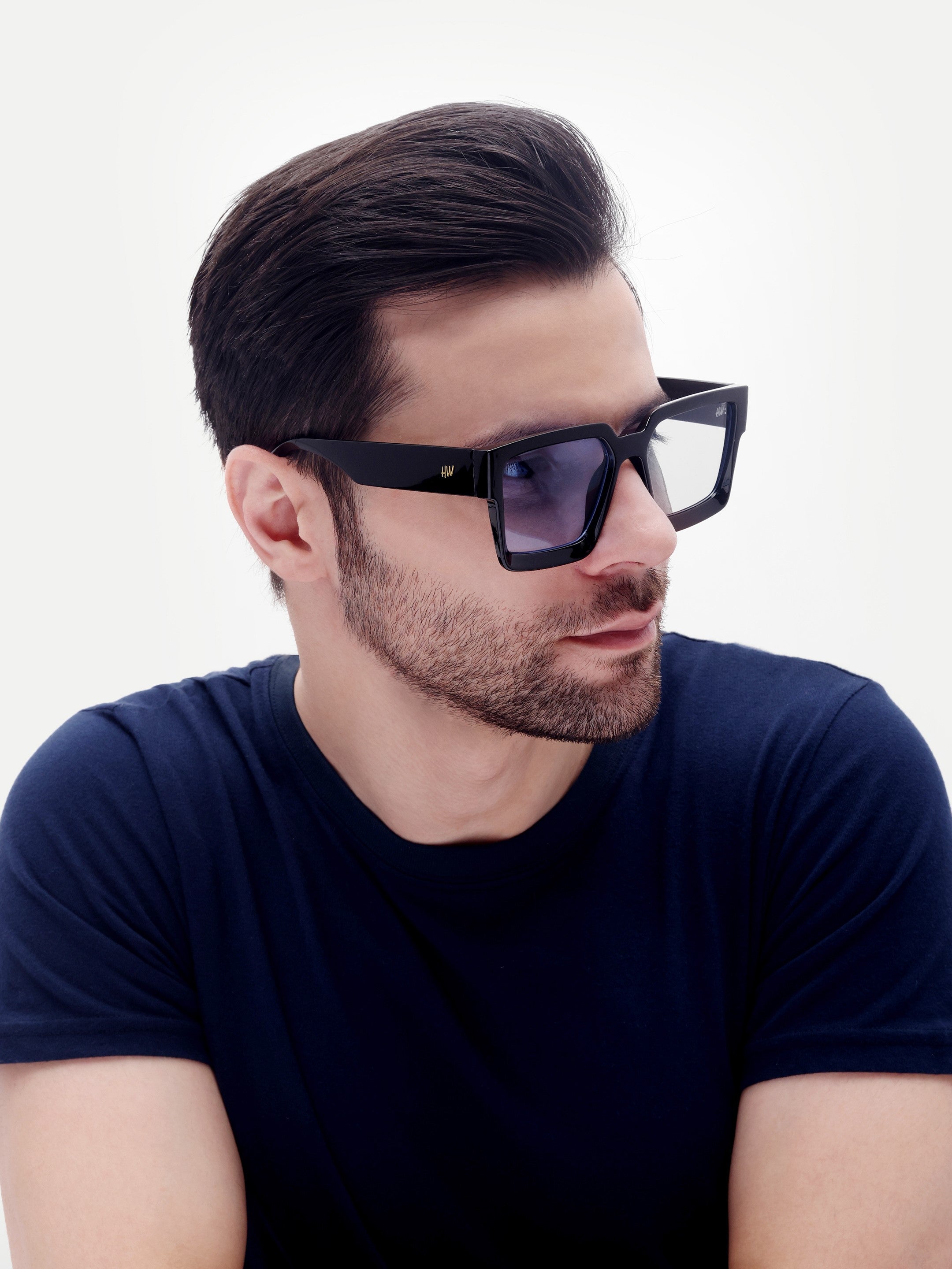 Men's UV Protected Black Blue Wayfarer Rectangular Sunglasses