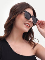 Women's Black UV Protected Rectangular Sunglasses