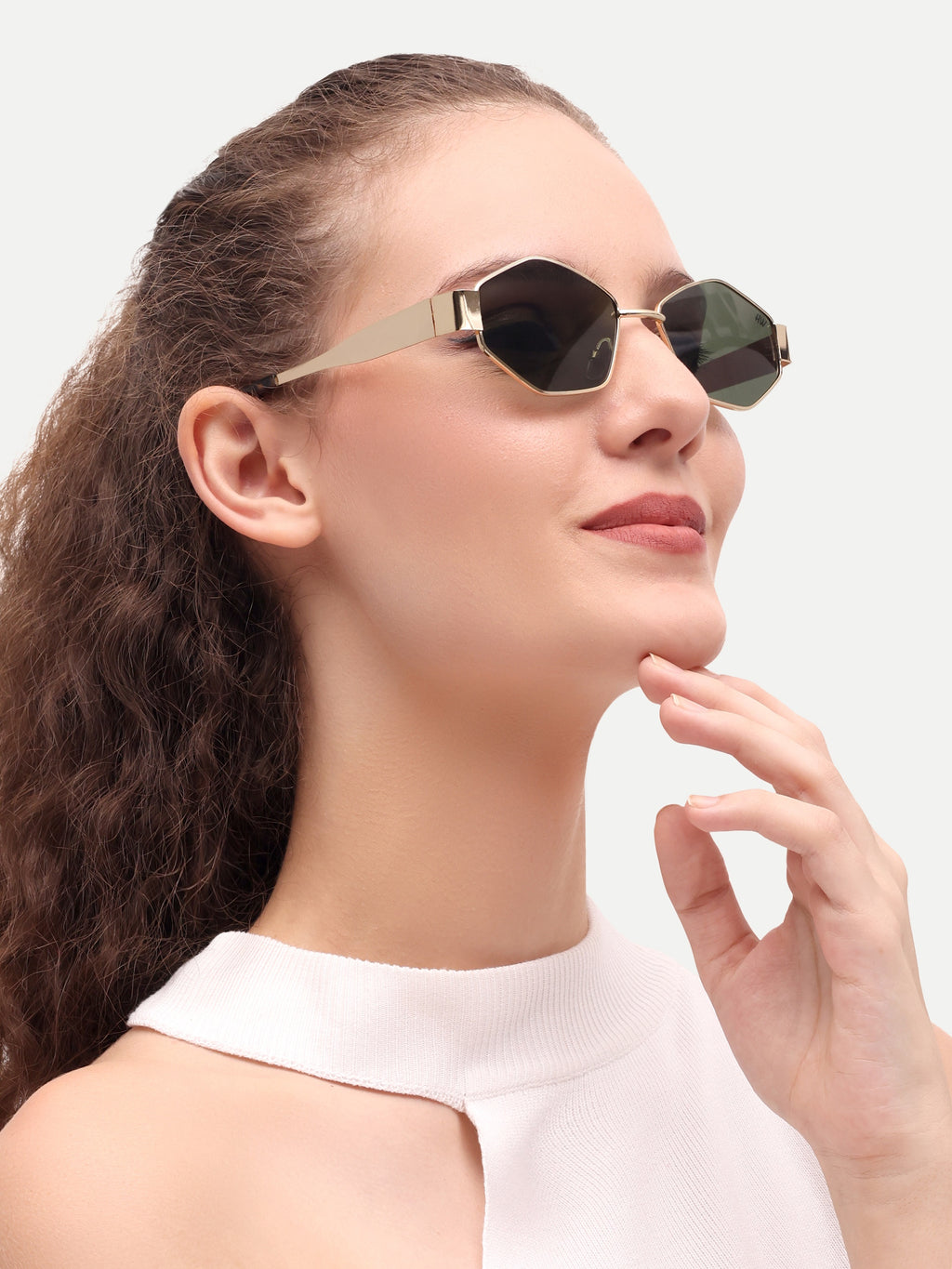 Women Hexagon Green UV Protected Sunglasses