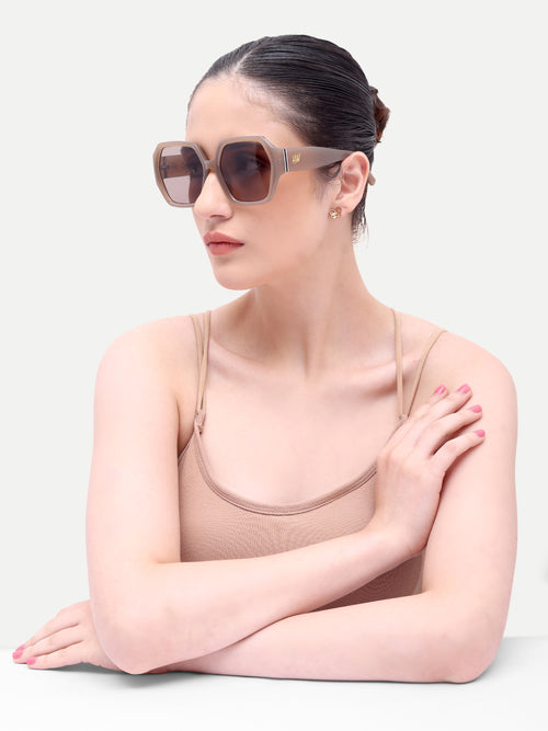Kaira Oversized Hexagon Peach UV Protected Womens Sunglasses