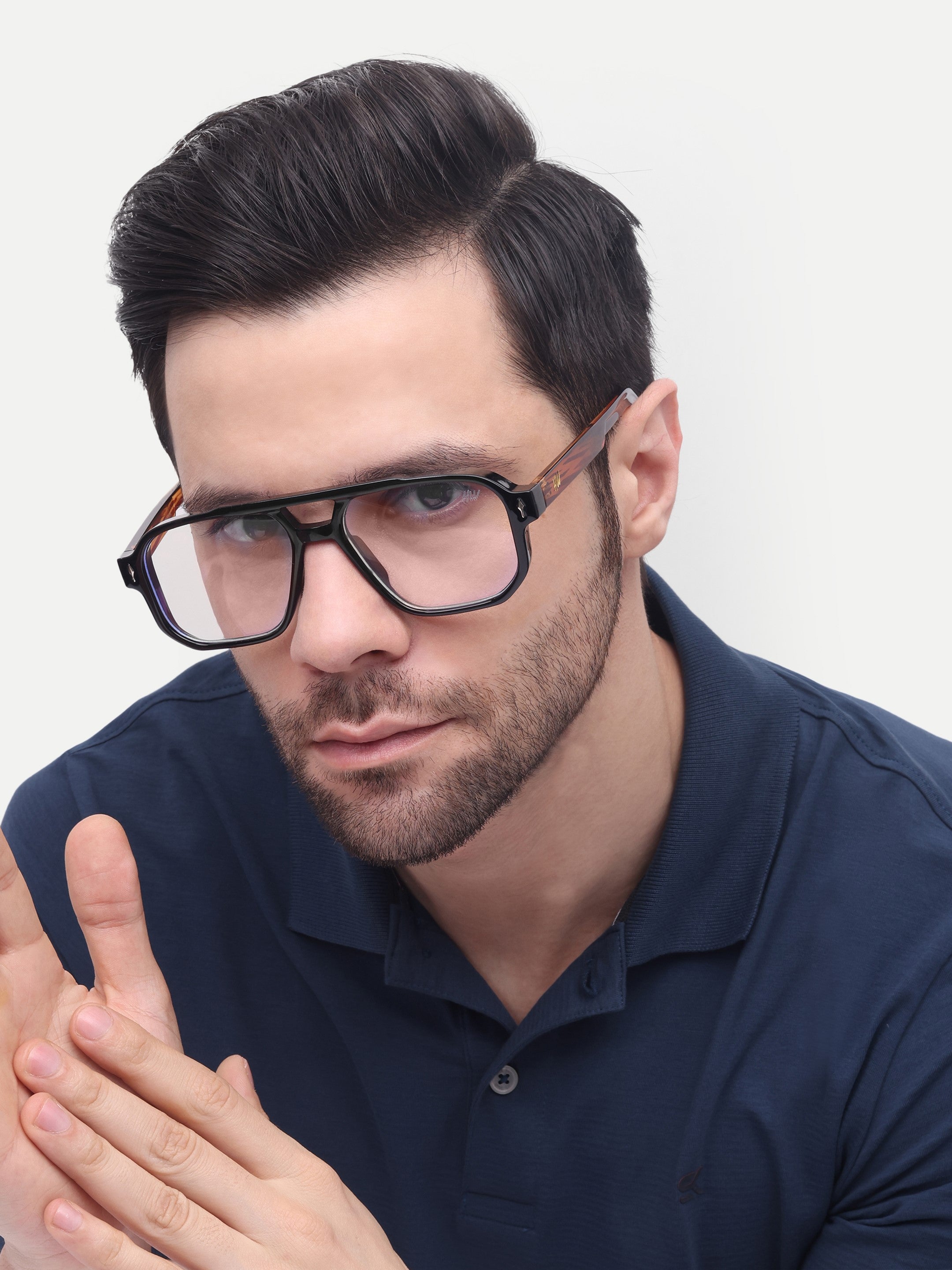 Men's Black Wooden Transparent Glasses
