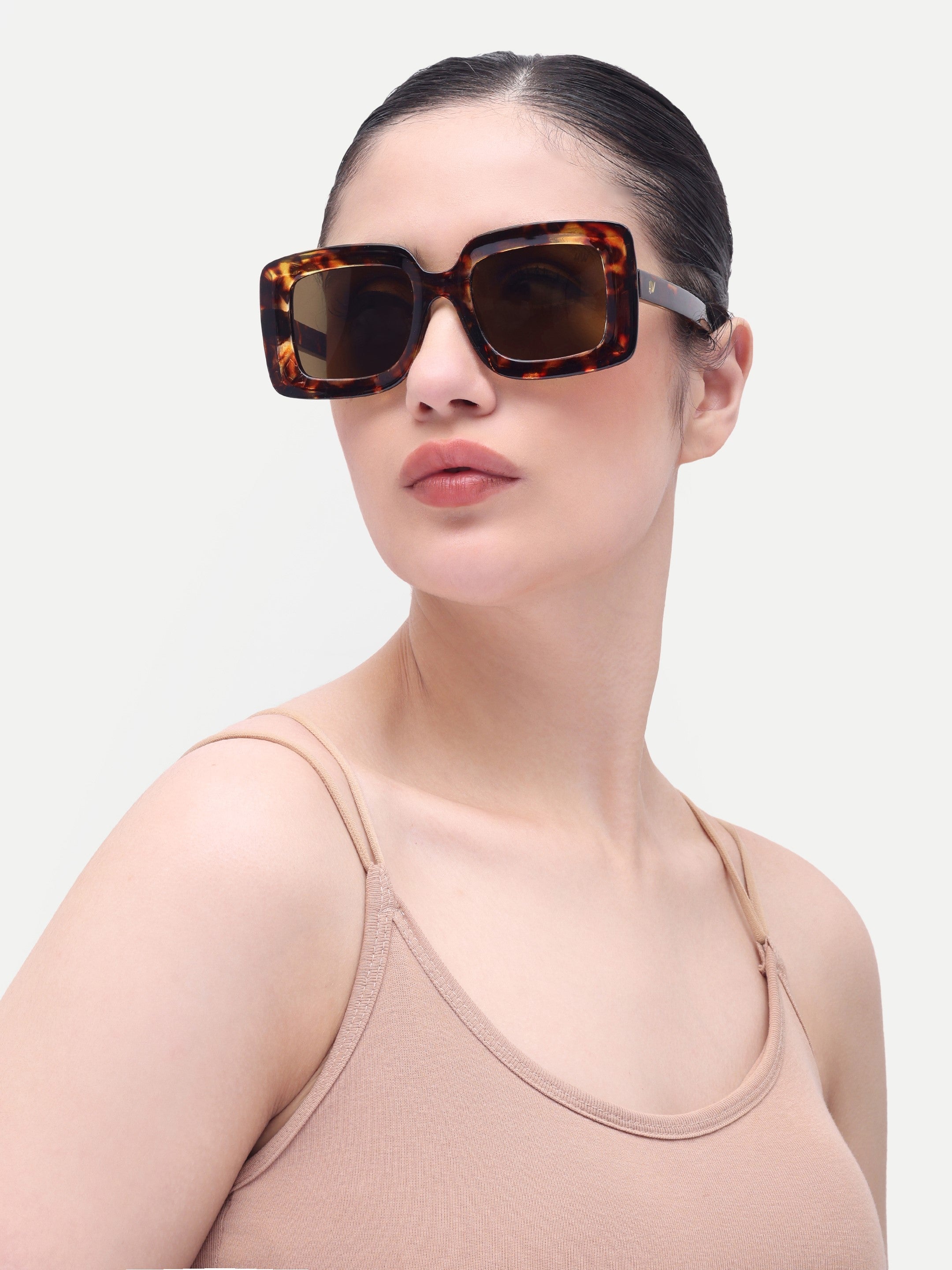 Women's Leopard Brown Sqaure Oversize Sunglasses