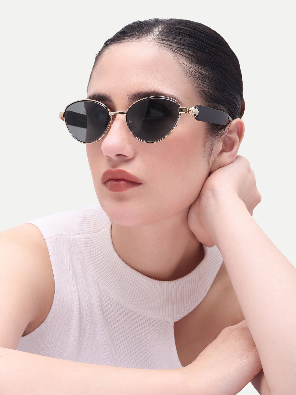 Women's Gold Black Metal Sunglasses