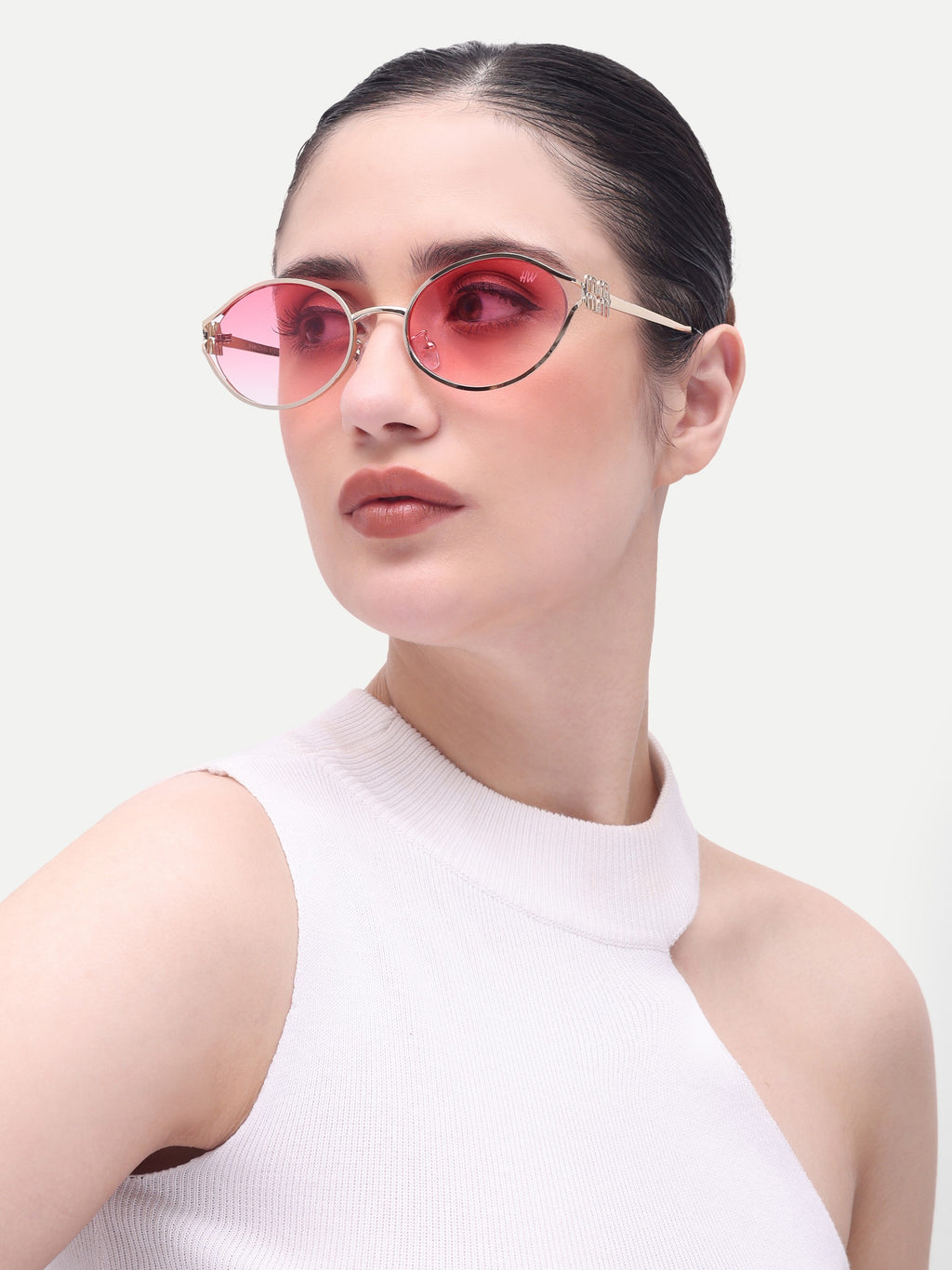 Women's Gold Pink Oval Sunglasses