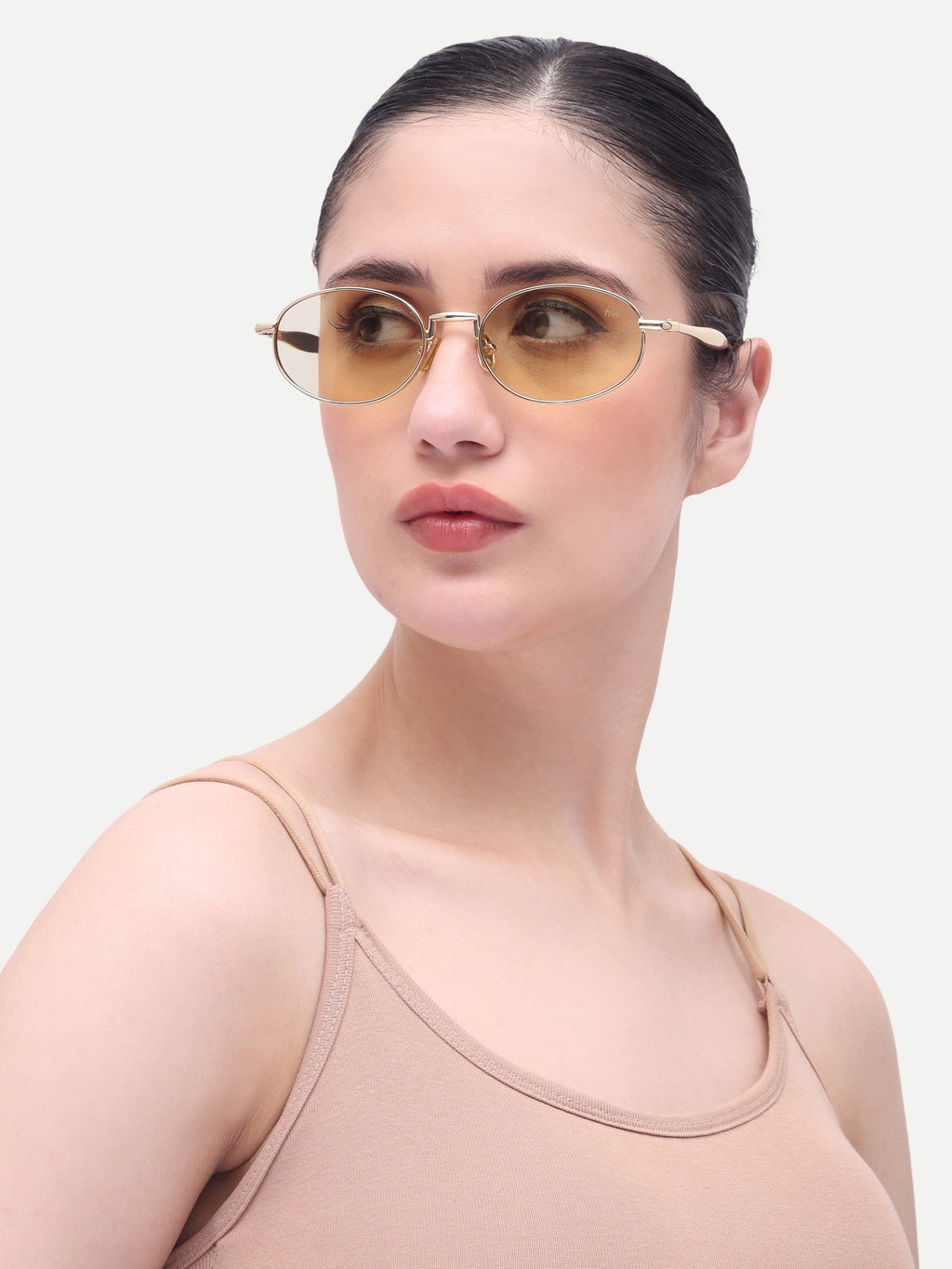 Women's Gold Yellow Oval Sunglasses