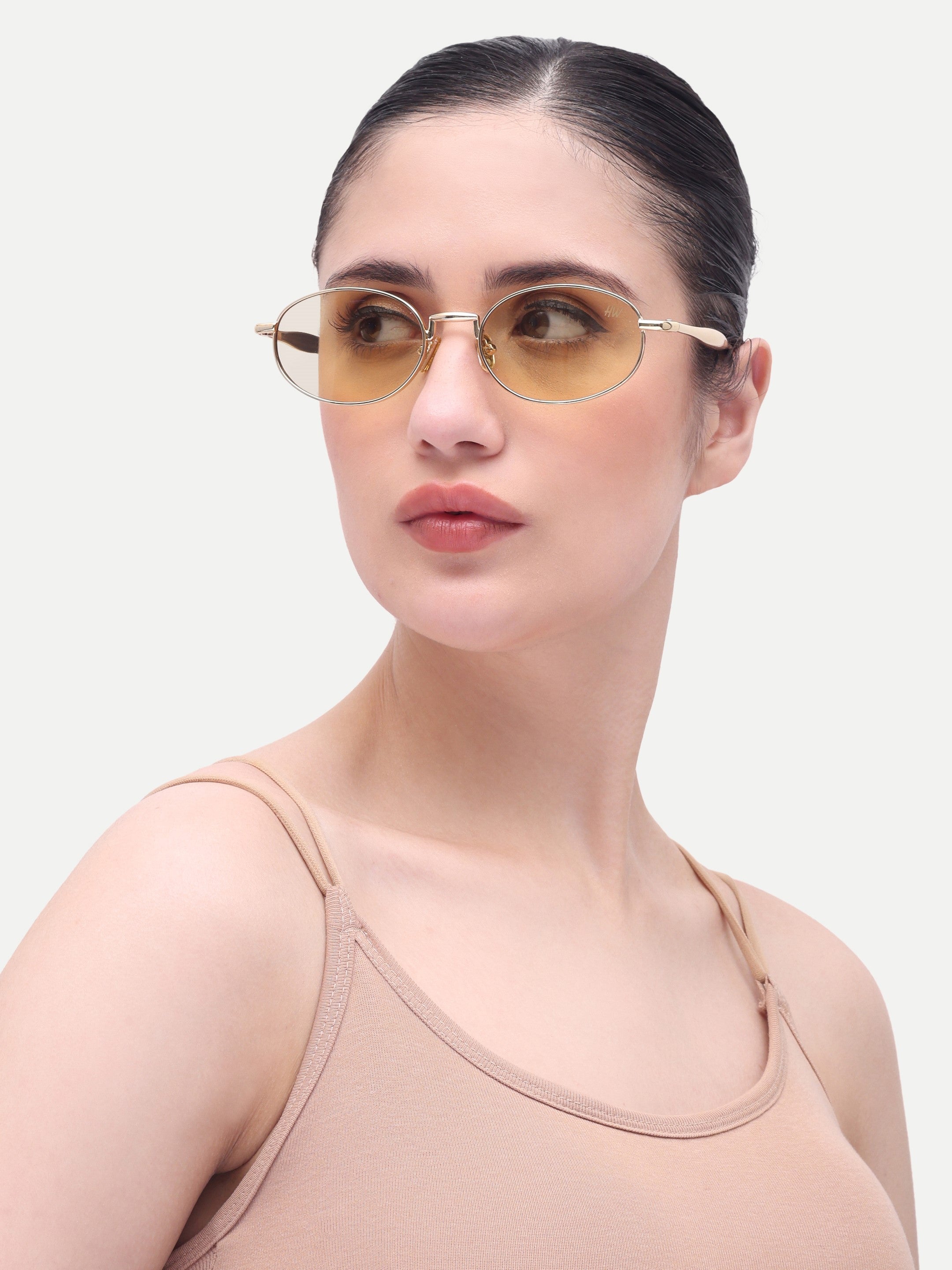Women's Gold Yellow Oval Sunglasses