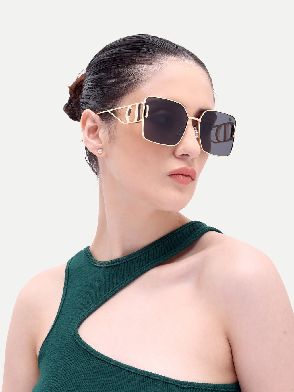 Orlina Gold Black Metal Square UV Protected Womens Sunglasses