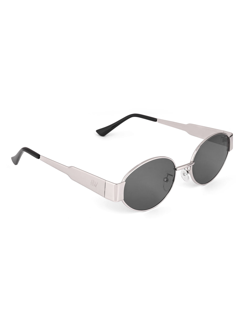 Women's Oval Silver Black UV Protected Sunglasses