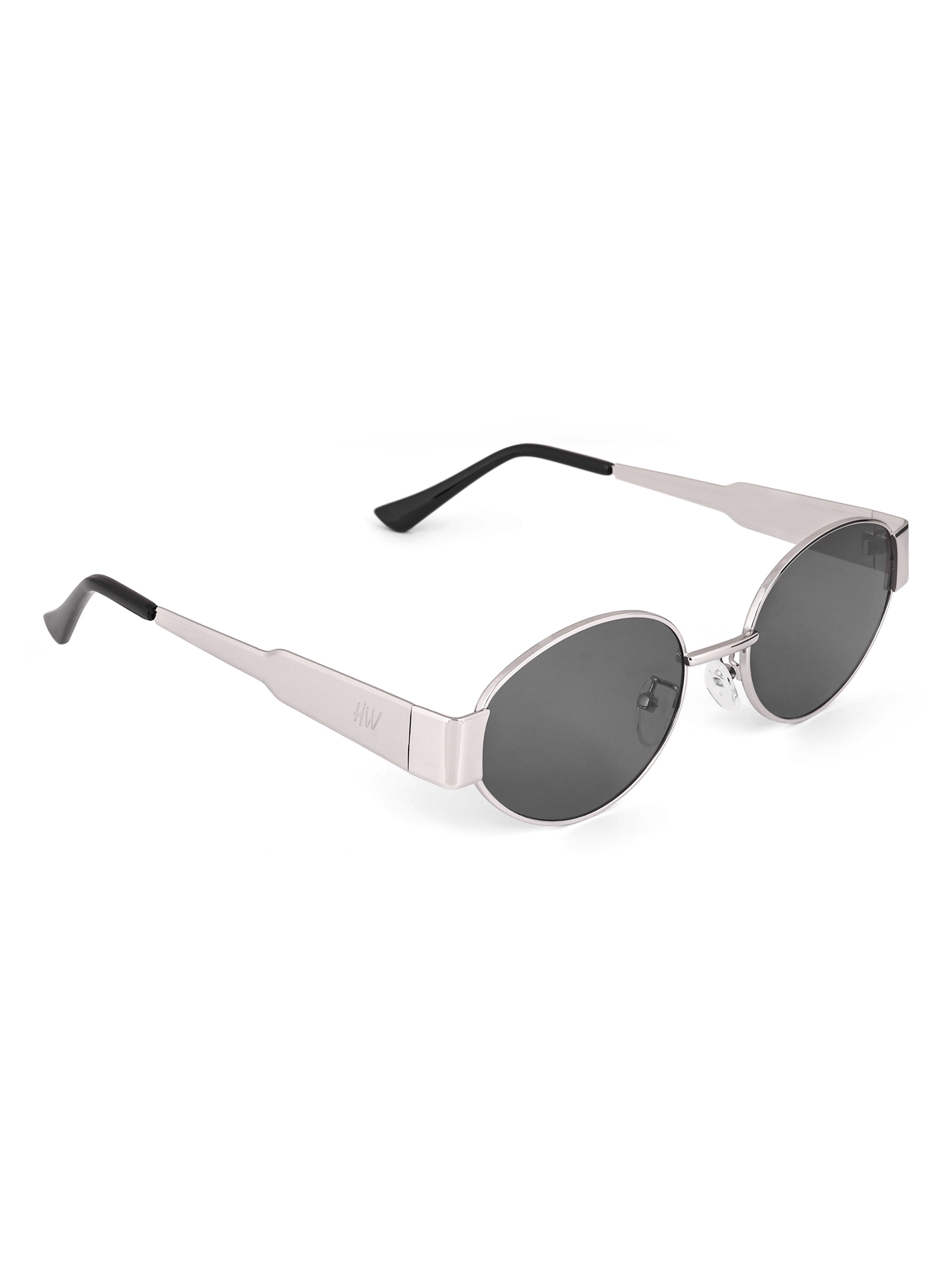 Women's Oval Silver Black UV Protected Sunglasses
