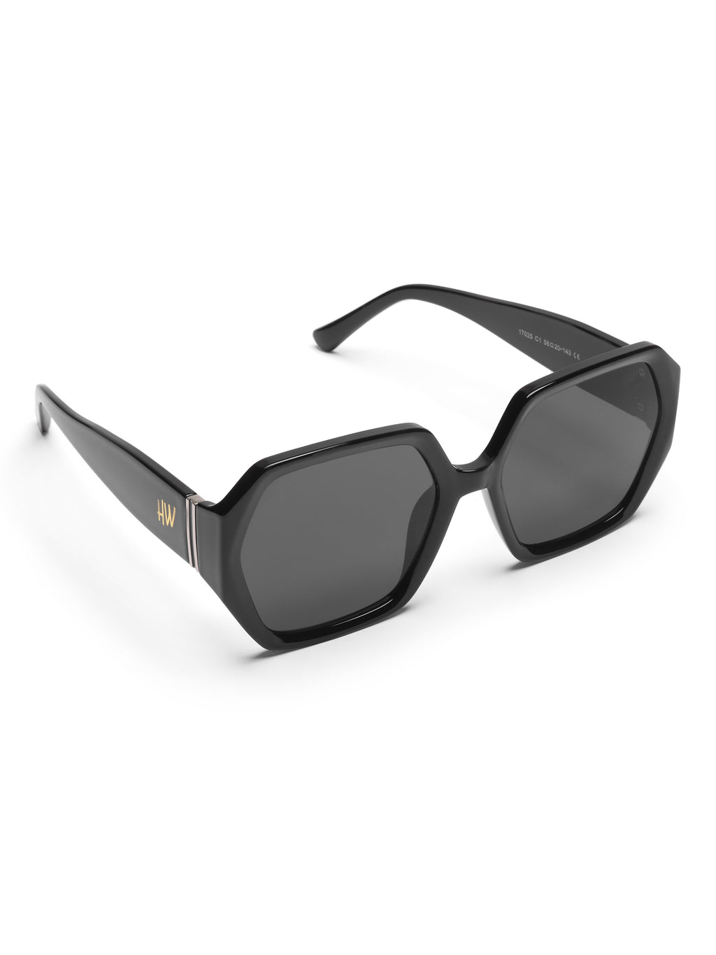 Zarela Acetate Oversized Black Hexagon UV Protected Womens Sunglasses