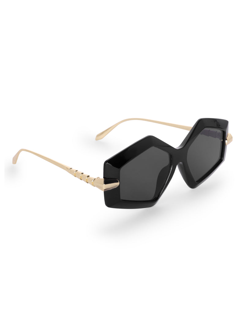 Women's Black Golden UV Protected Oversized Sunglasses