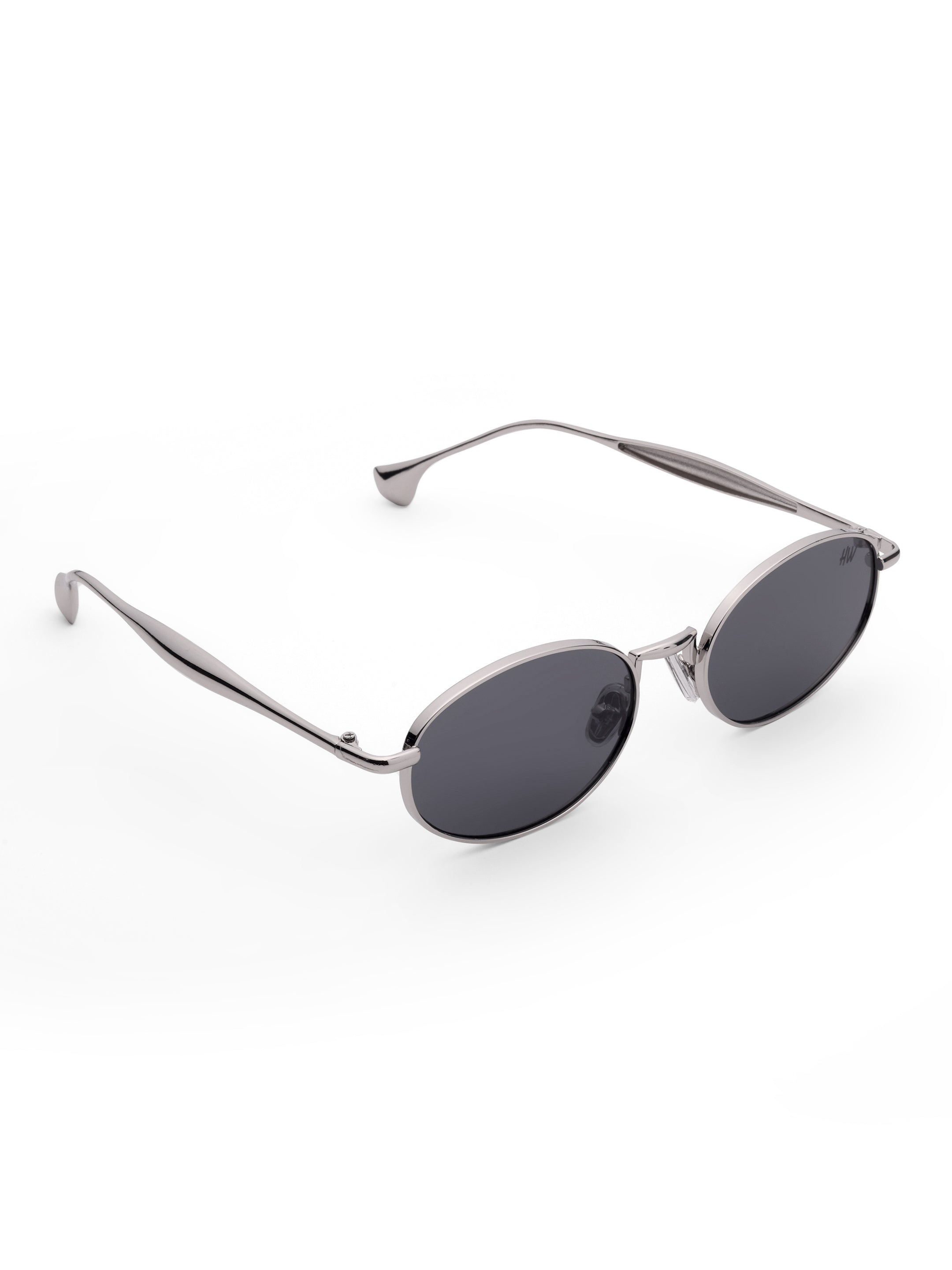 Women's Oval Silver Black Sunglasses