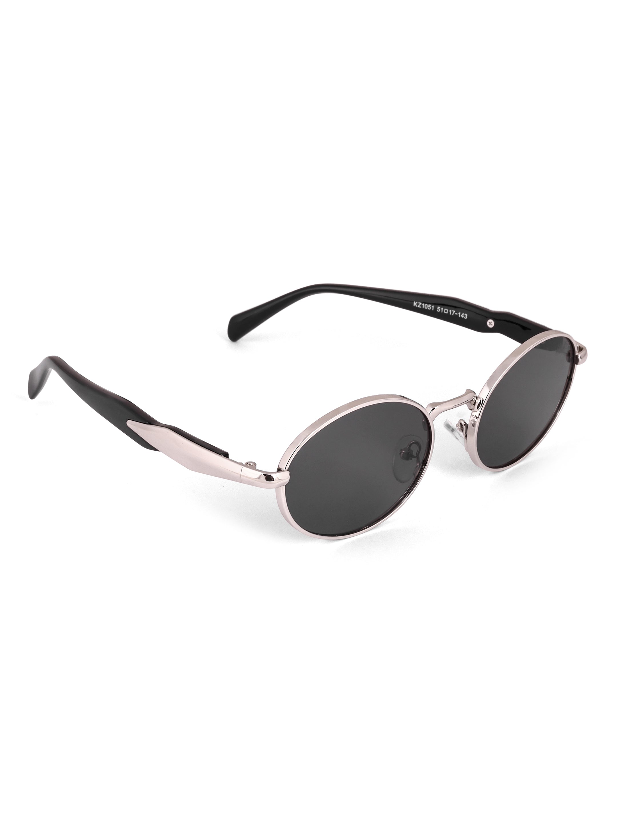 Women's Oval Silver Black UV Protected Sunglasses