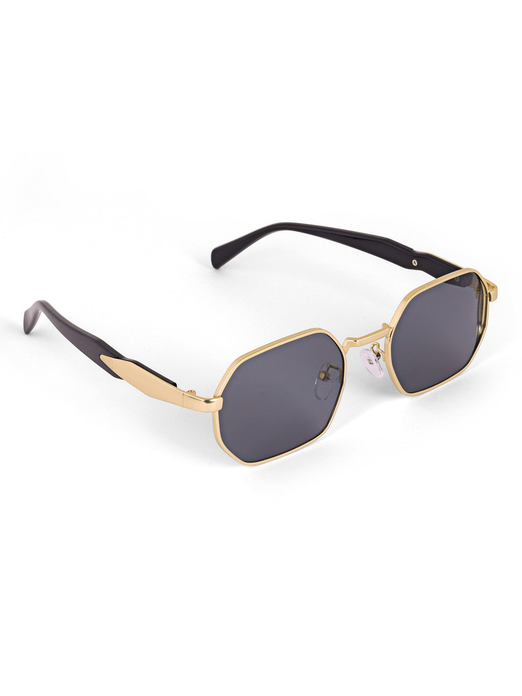 Gold Black Hexagon Women UV Protected Sunglasses
