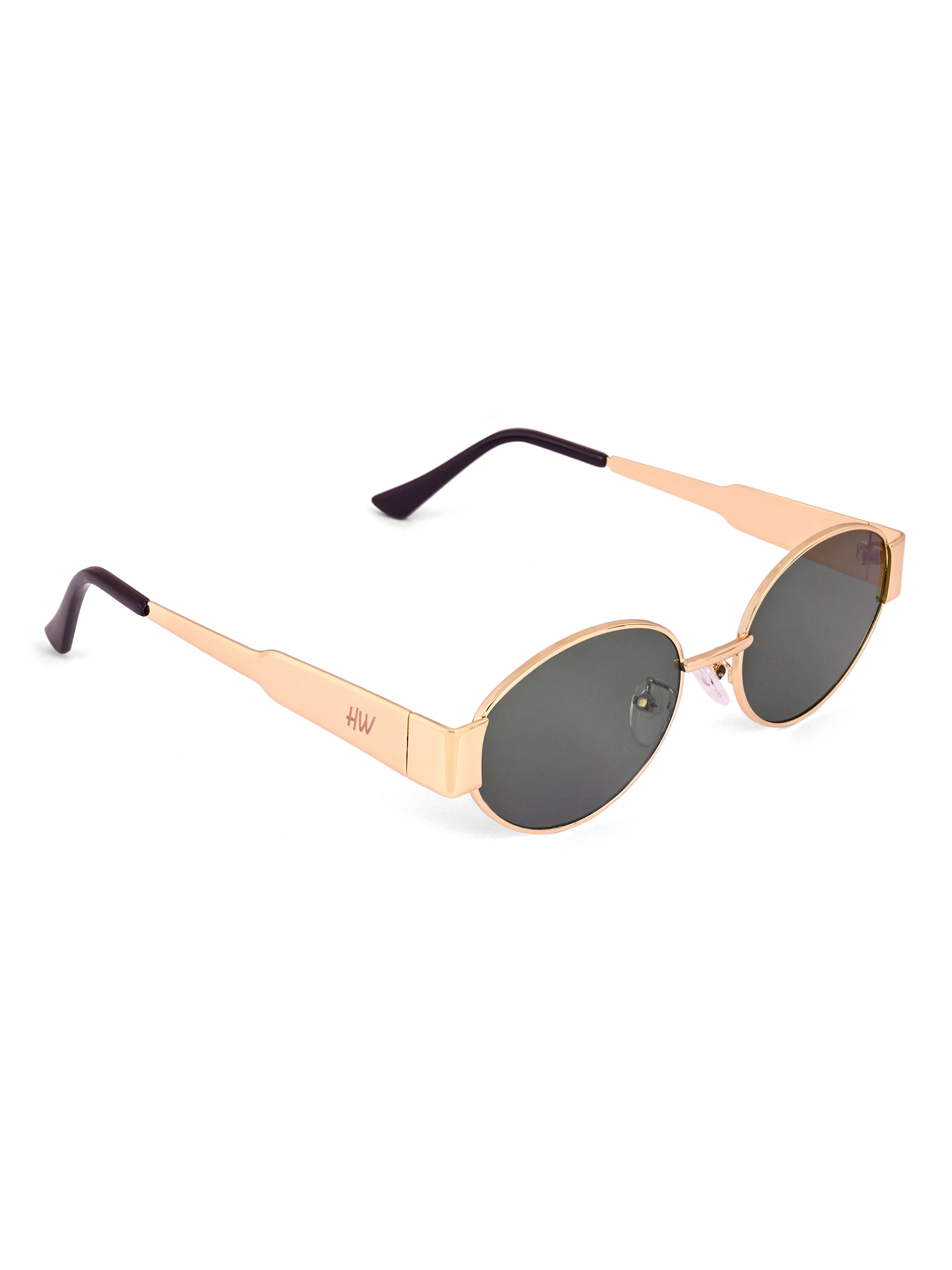 Women's Oval Golden Green UV Protected Sunglasses