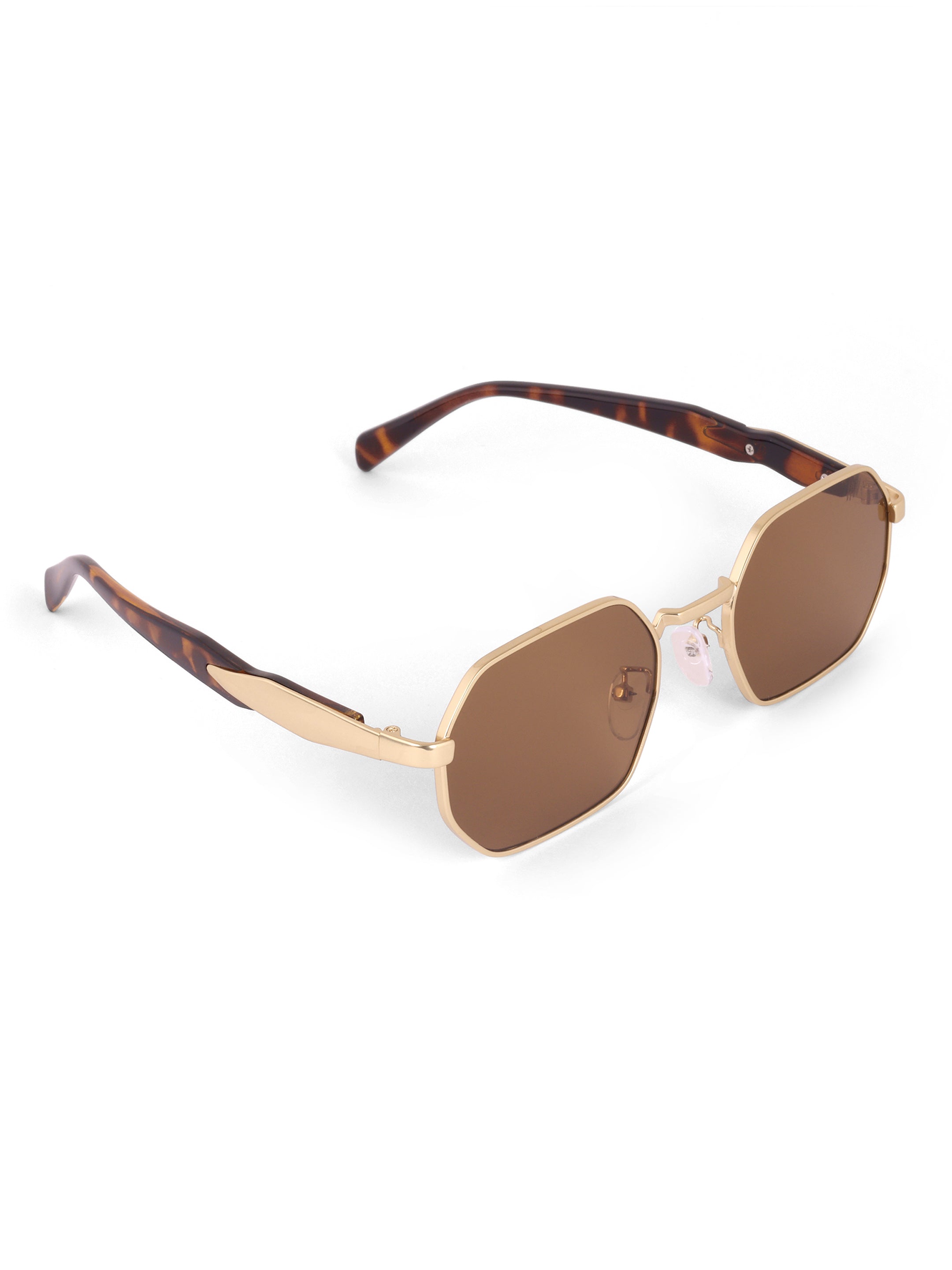 Men Hexagon Uv Protected Sunglasses Brown