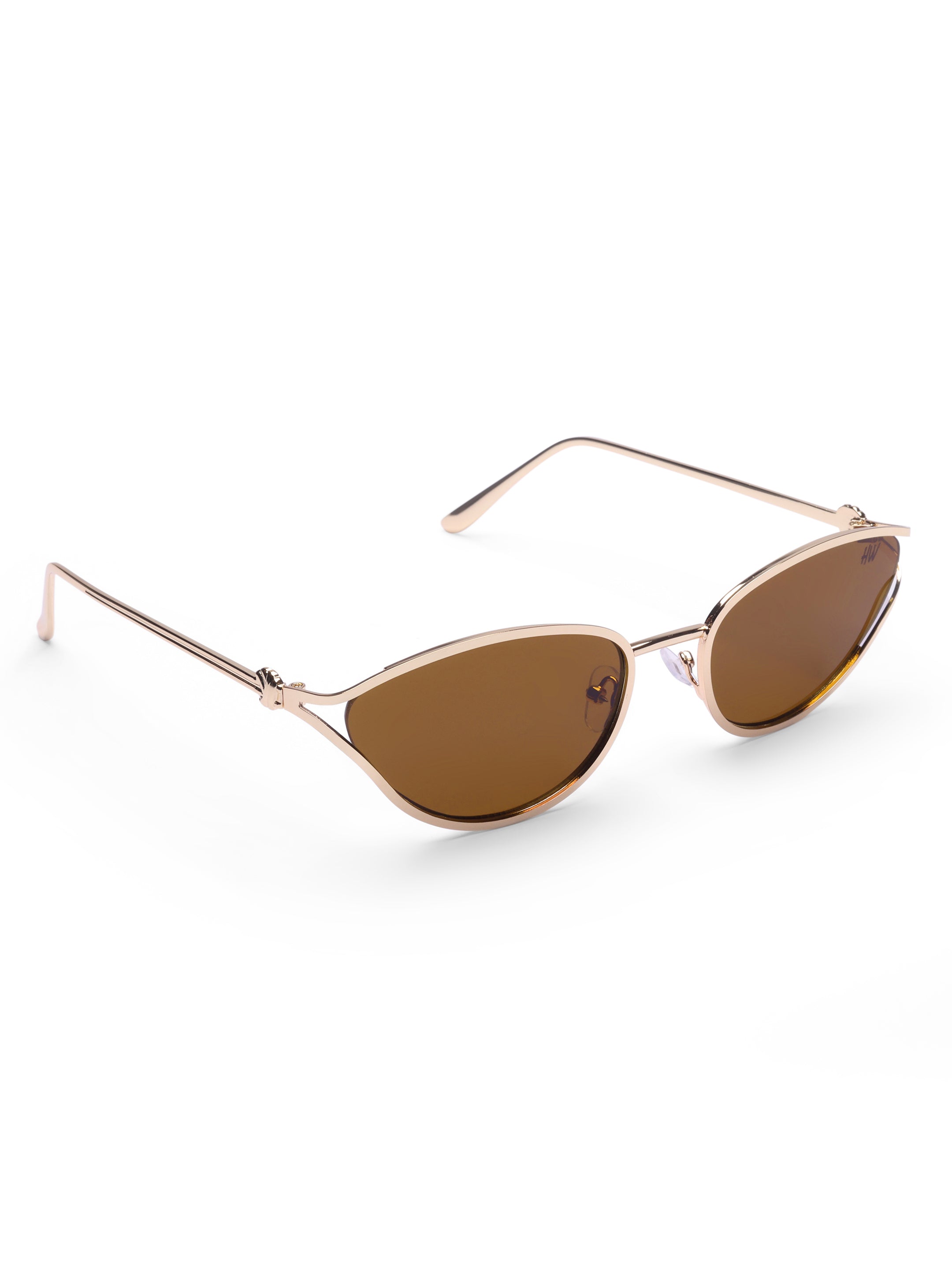 Women's Gold Brown Metal Sunglasses