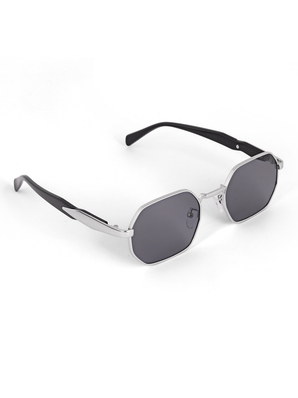 Silver Black Hexagon Women UV Protected Sunglasses