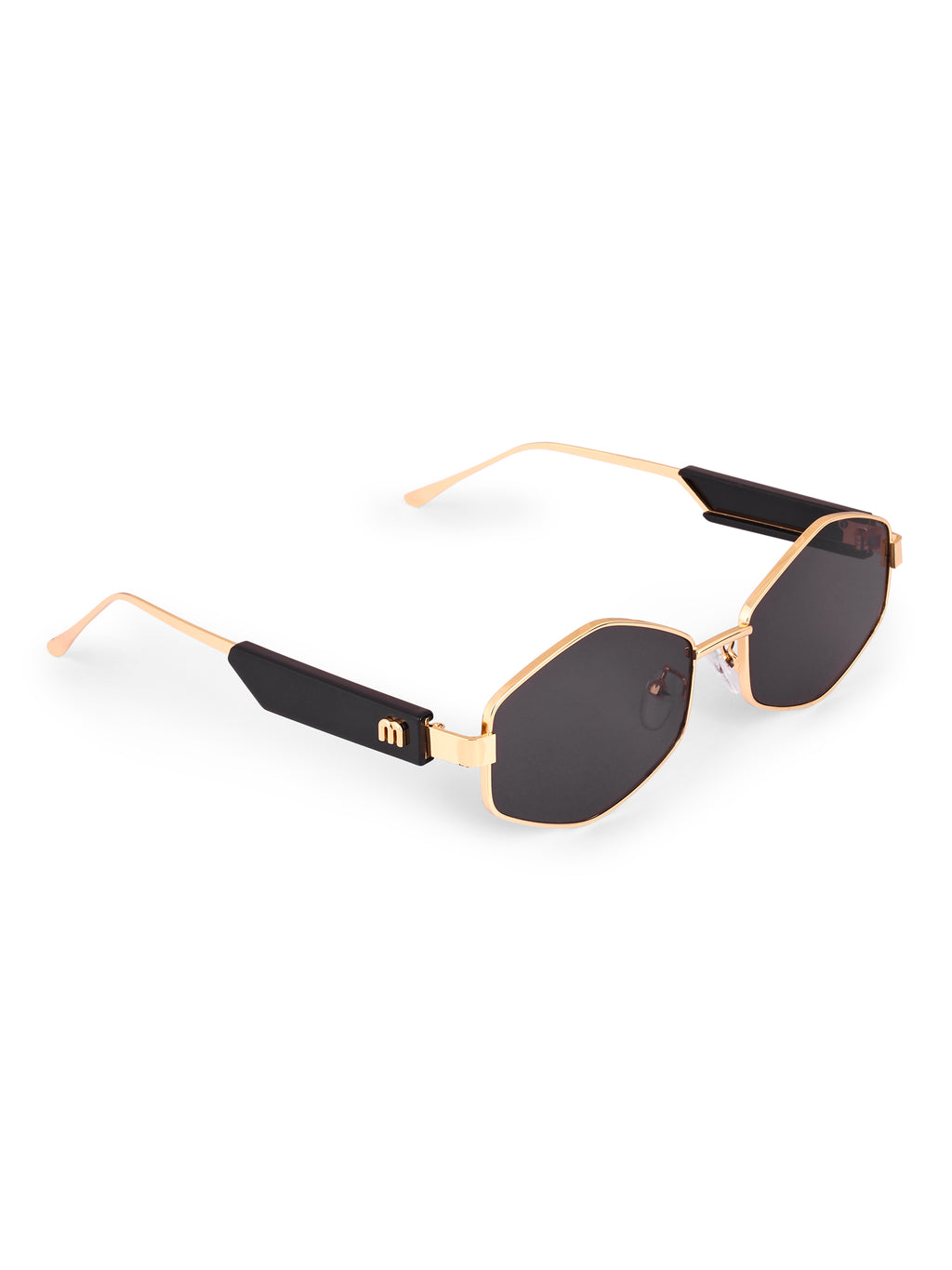 Women's Hexagon Golden Black UV Protected Sunglasses