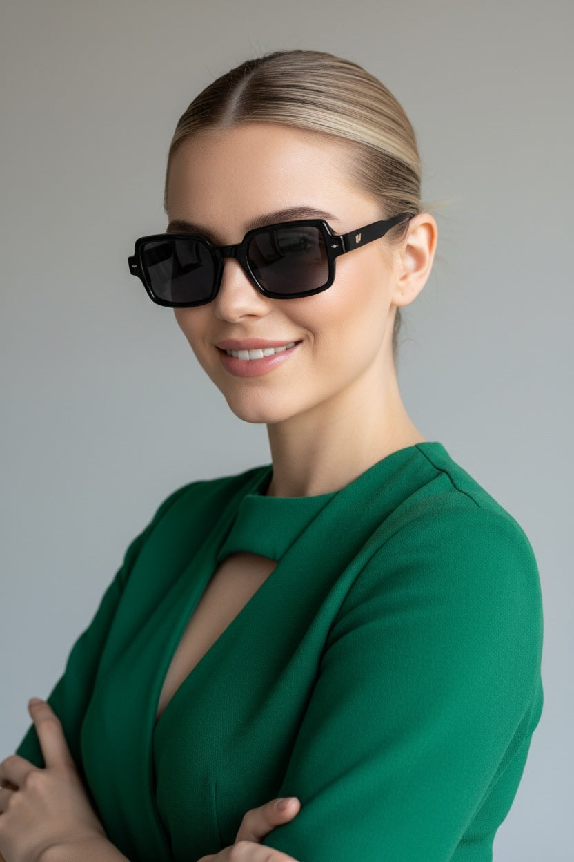 Women's Black Rectangular Sunglasses