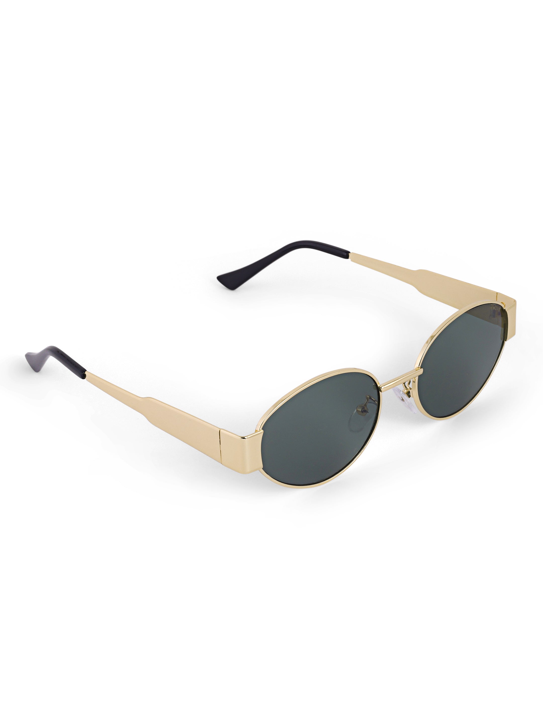 Gold Green Oval Women UV Protected Sunglasses