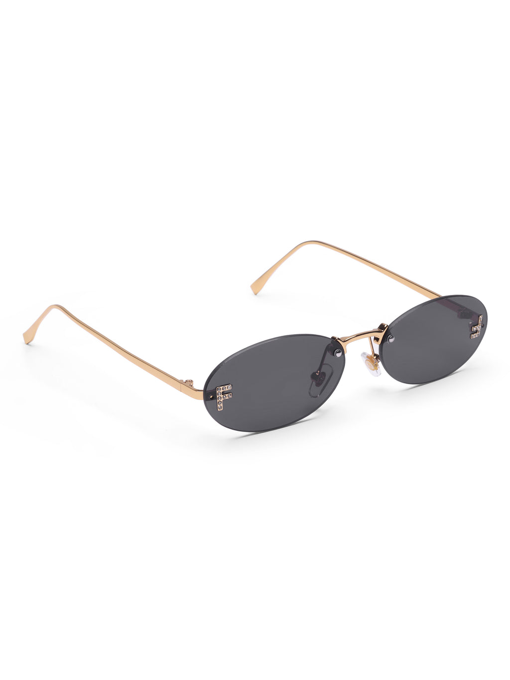 Women's Gold Black Oval Sunglasses