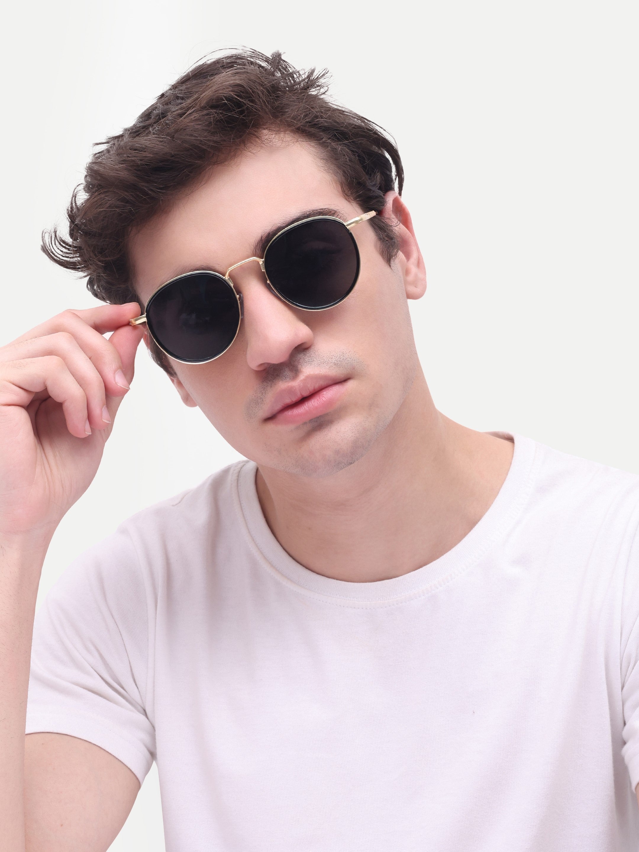 Men's Golden Black Round UV Protected Sunglasses