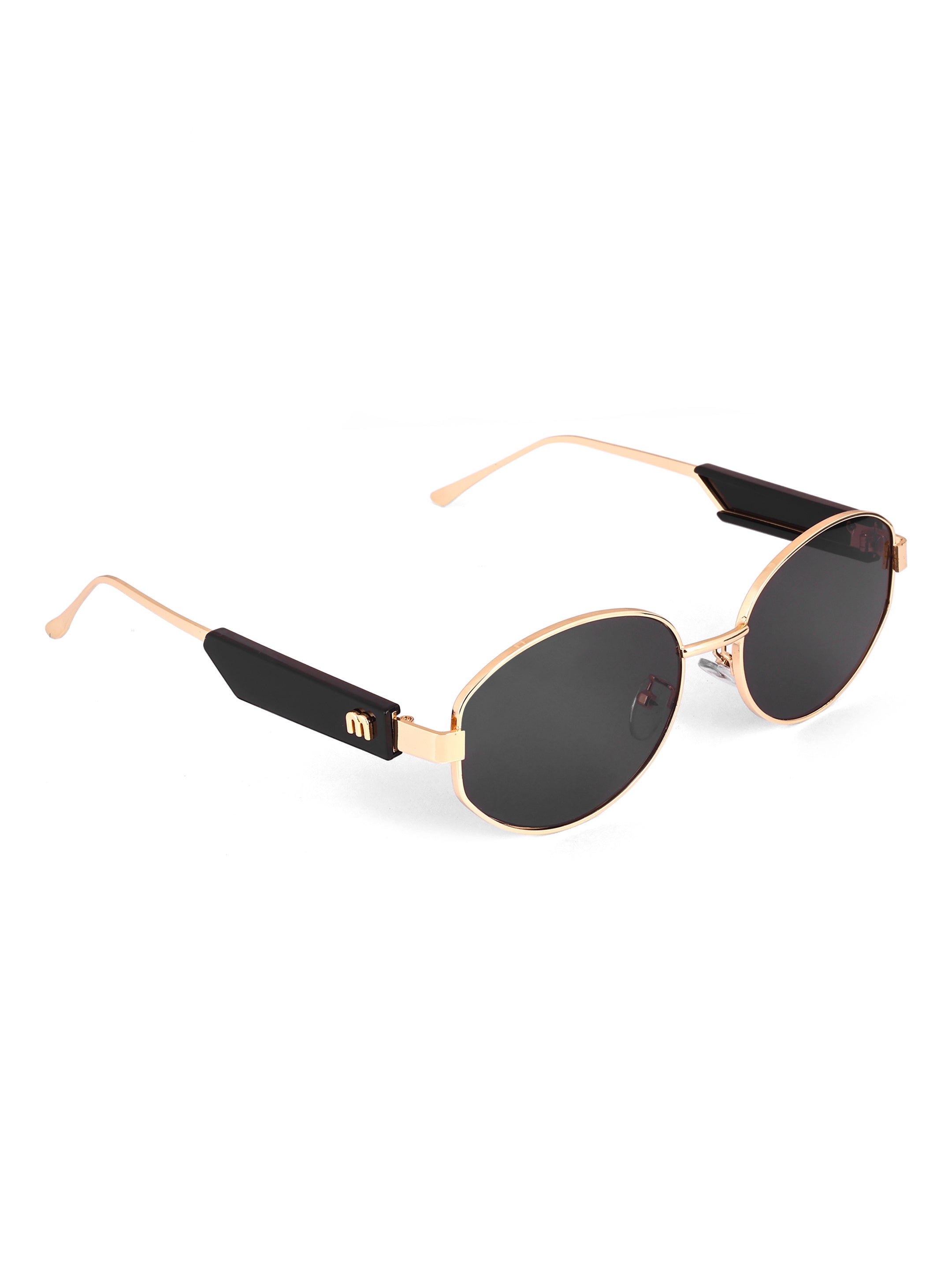 Women's Oval Golden Black UV Protected Sunglasses