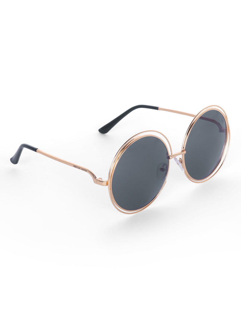 Women's UV Protected Black Golden Oversized Round Sunglasses
