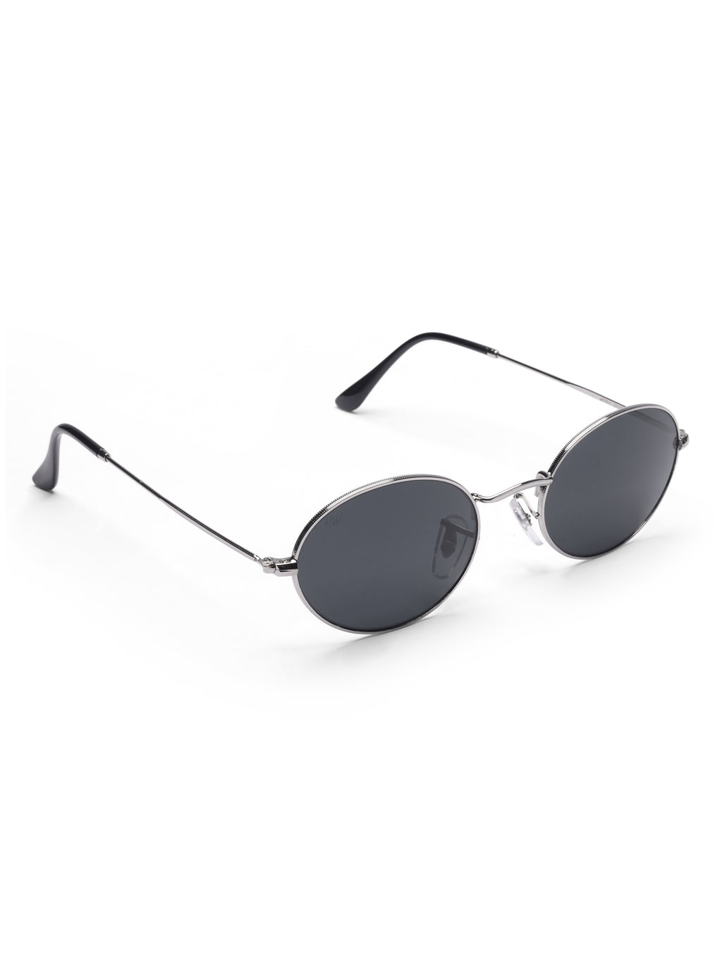 Women's Silver Black Oval Sunglasses