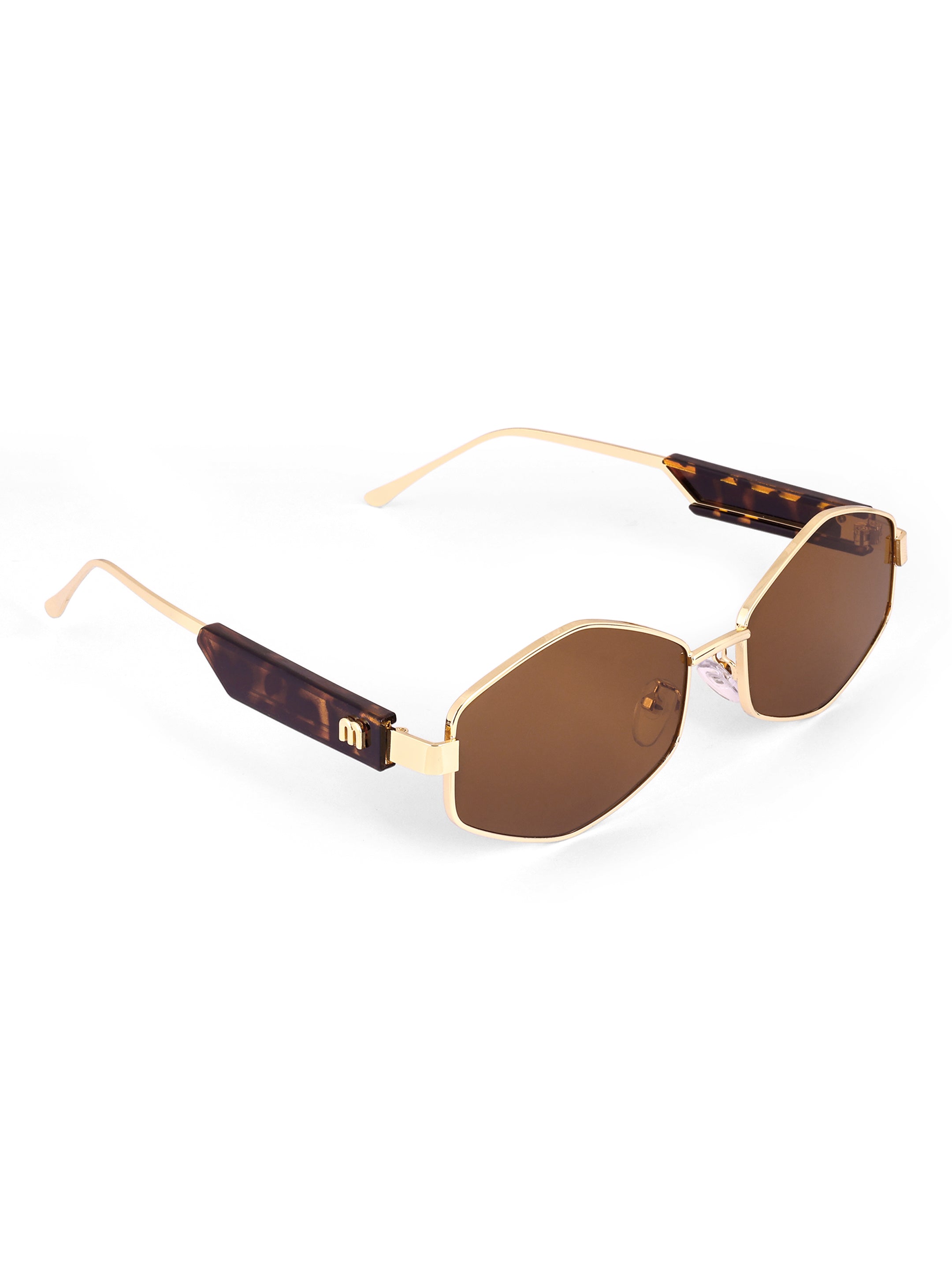 Women's Hexagon Golden Brown UV Protected Sunglasses